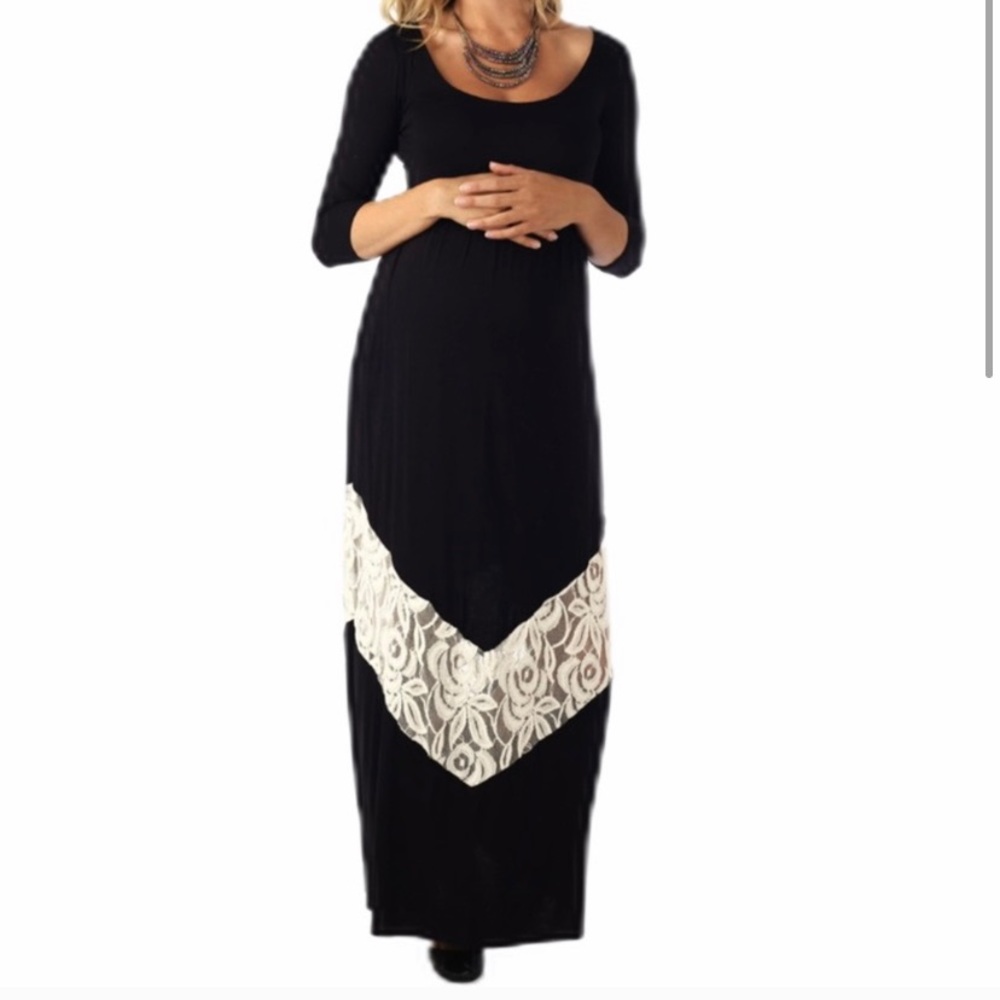 Maternity Black White Lace Maxi Dress Small